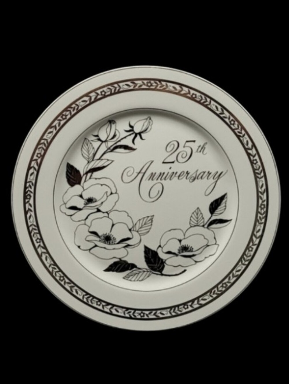 VINTAGE 25th ANNIVERSARY PLATE SILVER TRIM MADE IN JAPAN
